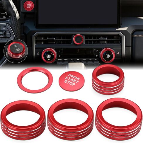 Auovo AC Knob Cover for Toyota Tacoma Accessories 2024-2026 for Toyota 4Runner 2025 2026 w/8" Display Air Conditioner Engine Start Stop Button Drive Mode Radio Volume Knob Rings (Red, 8-Inch Display) in Kuwait