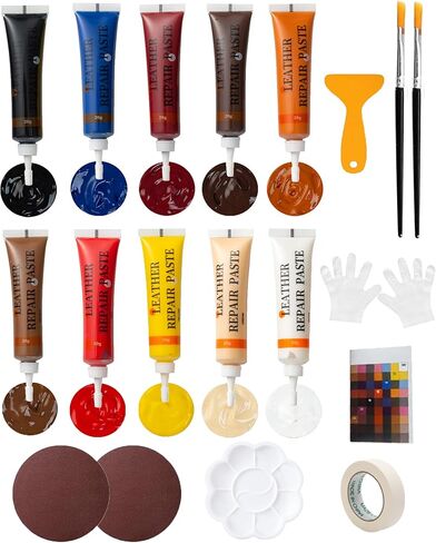 Leather Repair Kit for Furniture - 10 Color Vinyl Repair Kit for Sofa/Jacket/Car Seats/Purse/Shoes/Couch - Fix Scratches/Tears/Holes/Peeling on Bonded/Pleather/Genuine in Saudi Arabia