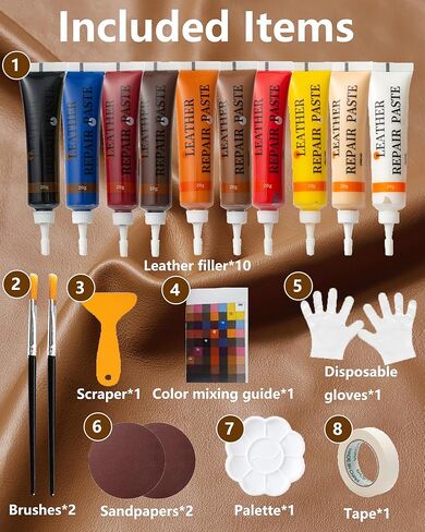 Leather Repair Kit for Furniture - 10 Color Vinyl Repair Kit for Sofa/Jacket/Car Seats/Purse/Shoes/Couch - Fix Scratches/Tears/Holes/Peeling on Bonded/Pleather/Genuine in Saudi Arabia