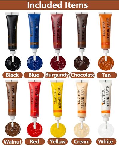 Leather Repair Kit for Furniture - 10 Color Vinyl Repair Kit for Sofa/Jacket/Car Seats/Purse/Shoes/Couch - Fix Scratches/Tears/Holes/Peeling on Bonded/Pleather/Genuine in Saudi Arabia