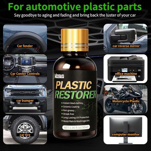 Plastic Restorer for Cars, Black Trim Restorer Car Plastic Restorers Black Crystal Coating for Automotive Parts Vehicles Interior Scratch Remover Shiny Car Stuff,30ML in Kuwait