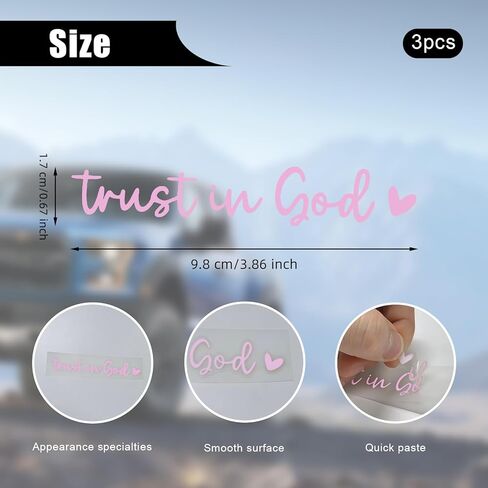 3 PCS Trust in God Rearview Mirror Car Stickers, Waterproof Vinyl Decals, Christian Car Accessories for Women, Cute Rear View Mirror Sticker for Auto Decor Fits Most Vehicles (Pink) in Saudi Arabia