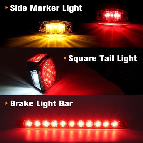 Road Hawk 12V LED Trailer Tail Lights Kit,Submersible Boat Trailer Lights with DOT Approved,Square LED Trailer Tail Light with Red/Amber Side Fender Marker Lamps for Under 80Inch Trailer Boat Truck RV in Saudi Arabia