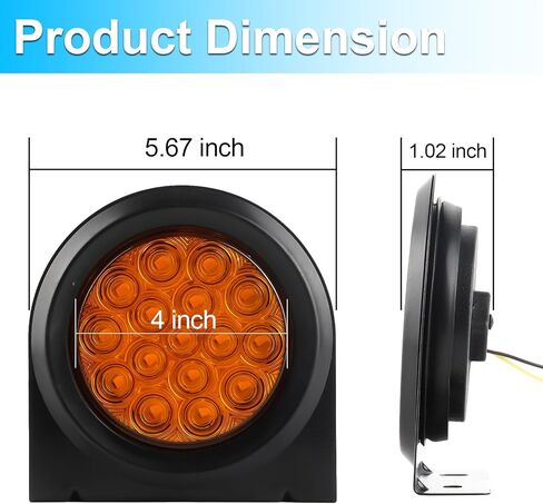 LIGBT 4Inch Round Trailer Tail Light with Mounting Brackets 16LEDs Amber Turn Signal Light IP67 Waterproof Stop Brake Turn Tail Lights for Truck Trailer RV in Saudi Arabia