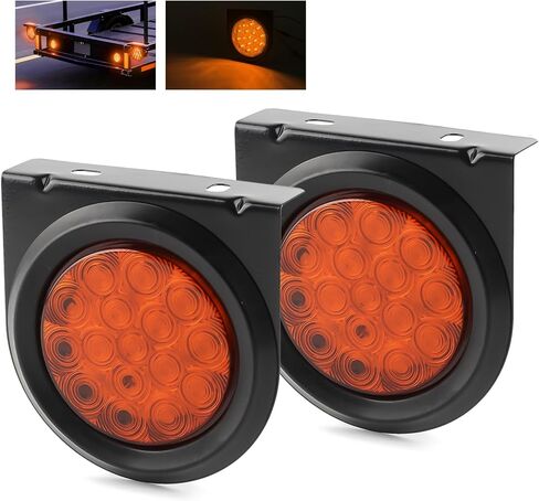 LIGBT 4Inch Round Trailer Tail Light with Mounting Brackets 16LEDs Amber Turn Signal Light IP67 Waterproof Stop Brake Turn Tail Lights for Truck Trailer RV in Saudi Arabia