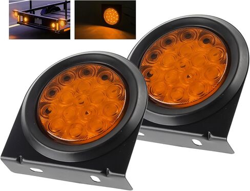 LIGBT 4Inch Round Trailer Tail Light with Mounting Brackets 16LEDs Amber Turn Signal Light IP67 Waterproof Stop Brake Turn Tail Lights for Truck Trailer RV in Saudi Arabia