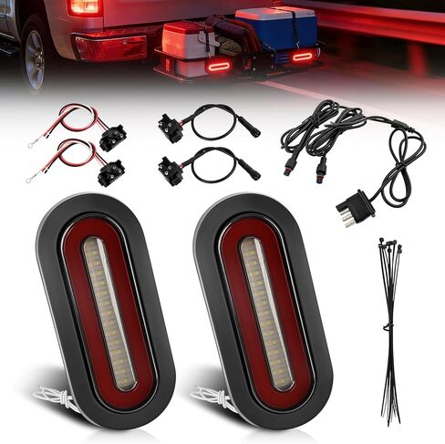 Hitch Cargo Carrier Light Kit, Oval LED Trailer Lights 2PCS 6Inch Red Turn Signal Tail Light with Grommets Wire Harness & 3-Prong Wire Pigtails, Waterproof for Luggage Bike Rack Trailer in Saudi Arabia