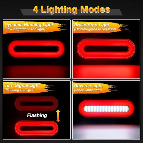 Hitch Cargo Carrier Light Kit, Oval LED Trailer Lights 2PCS 6Inch Red Turn Signal Tail Light with Grommets Wire Harness & 3-Prong Wire Pigtails, Waterproof for Luggage Bike Rack Trailer in Saudi Arabia