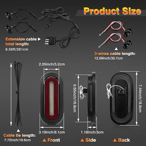 Hitch Cargo Carrier Light Kit, Oval LED Trailer Lights 2PCS 6Inch Red Turn Signal Tail Light with Grommets Wire Harness & 3-Prong Wire Pigtails, Waterproof for Luggage Bike Rack Trailer in Saudi Arabia
