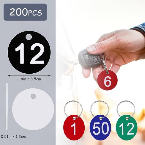 200 قطعة من علامات الأرقام البلاستيكية من AmazingSpark 1-50 حلقات مفاتيح منقوشة مع معرفات ملصقات لخزانات المنزل في المنزل والفنادق باللون الأسود والأحمر والأزرق والأخضر in Saudi Arabia