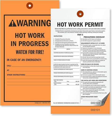 SmartSign 2-Part Hot Work Permit Tag (Pack of 25), 9.75 x 5.5 inch, 10 pt Thick Fluorescent Cardstock with Reinforced Fiber Patch (No Attachment), Sequentially Pre-Numbered Hot Work Permit Status Tag in Kuwait