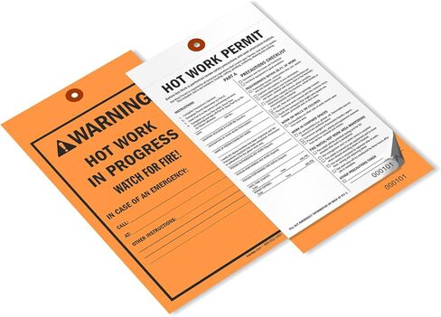 SmartSign 2-Part Hot Work Permit Tag (Pack of 25), 9.75 x 5.5 inch, 10 pt Thick Fluorescent Cardstock with Reinforced Fiber Patch (No Attachment), Sequentially Pre-Numbered Hot Work Permit Status Tag in Kuwait