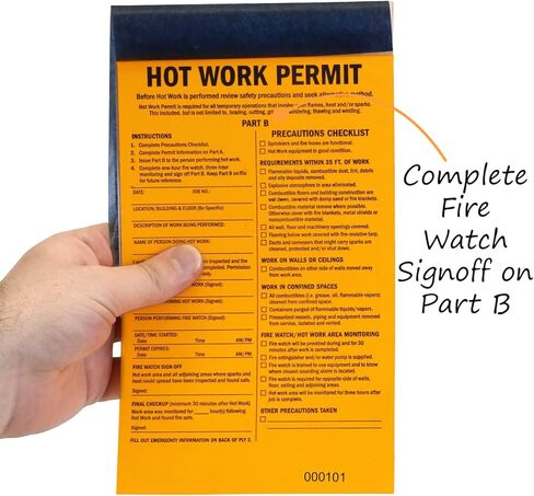 SmartSign 2-Part Hot Work Permit Tag (Pack of 25), 9.75 x 5.5 inch, 10 pt Thick Fluorescent Cardstock with Reinforced Fiber Patch (No Attachment), Sequentially Pre-Numbered Hot Work Permit Status Tag in Kuwait