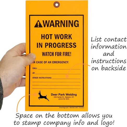SmartSign 2-Part Hot Work Permit Tag (Pack of 25), 9.75 x 5.5 inch, 10 pt Thick Fluorescent Cardstock with Reinforced Fiber Patch (No Attachment), Sequentially Pre-Numbered Hot Work Permit Status Tag in Kuwait
