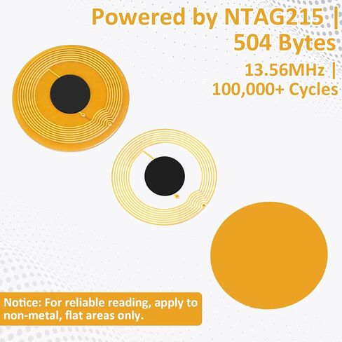12 Pcs NFC Tags Sticker NTAG215 FPC Tag NFC Stickers Adhesive Labels Flexible Waterproof RFID Tags Rewritable 504 Bytes Memory Suitable for All NFC-Enabled Devices and Smartphones (Gold, 10mm) in Kuwait