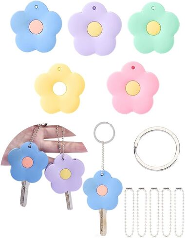5Pcs Flower Key Covers Tags Cute Key Identifier Rings Labels Protector Soft Durable Phone Charm Home Apartment Accessories Backpacks Bags Decorations for Women Men in Kuwait