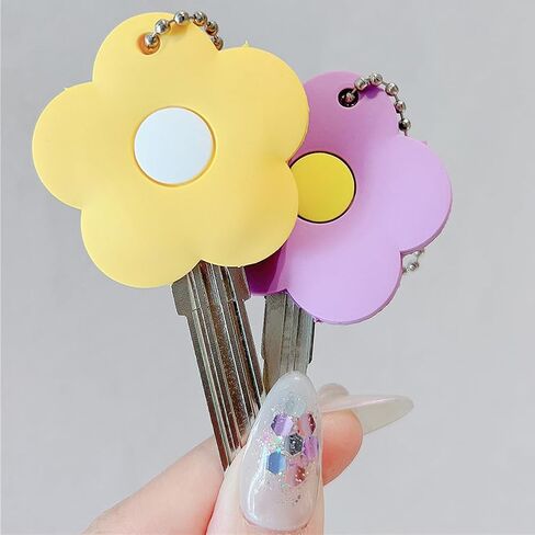 5Pcs Flower Key Covers Tags Cute Key Identifier Rings Labels Protector Soft Durable Phone Charm Home Apartment Accessories Backpacks Bags Decorations for Women Men in Kuwait