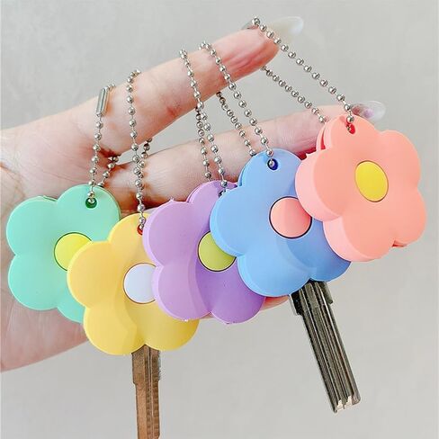 5Pcs Flower Key Covers Tags Cute Key Identifier Rings Labels Protector Soft Durable Phone Charm Home Apartment Accessories Backpacks Bags Decorations for Women Men in Kuwait