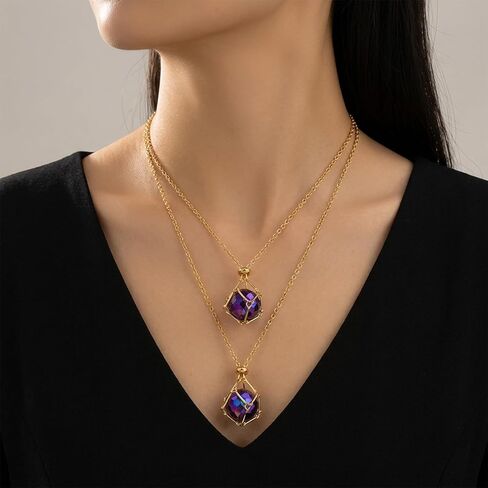 4 Pcs Adjustable Crystal Necklace Holder, 2 Size Crystal Cage Necklace Holder Empty Stone Pendant for DIY Jewelry Making Gift Women Men (Gold, Silver) in Kuwait