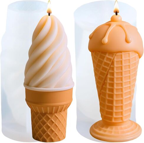 Ice Cream Cones Candle Mold Ice Cream Silicone Candle Molds for Candles Making Resin Casting Aromatherapy Candles Handmade Wax Home Decor Set of 2 in Kuwait