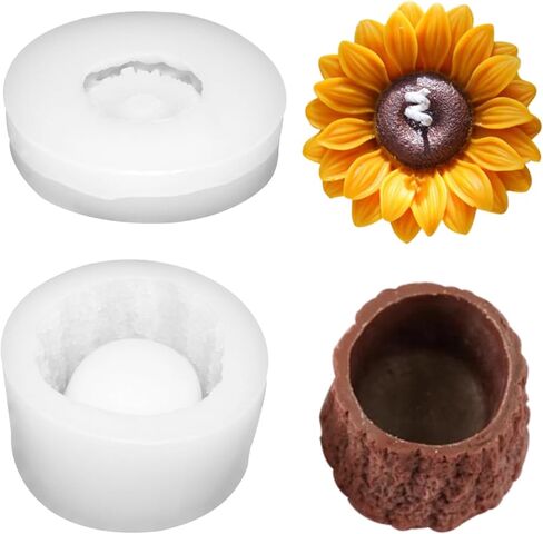 Large Sunflower Silicone Mold Tree Stump Candle Holder Mold 3D Sunflower Candle Chocolate Candy Fondant Mold for Home Decor in Saudi Arabia