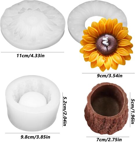 Large Sunflower Silicone Mold Tree Stump Candle Holder Mold 3D Sunflower Candle Chocolate Candy Fondant Mold for Home Decor in Saudi Arabia