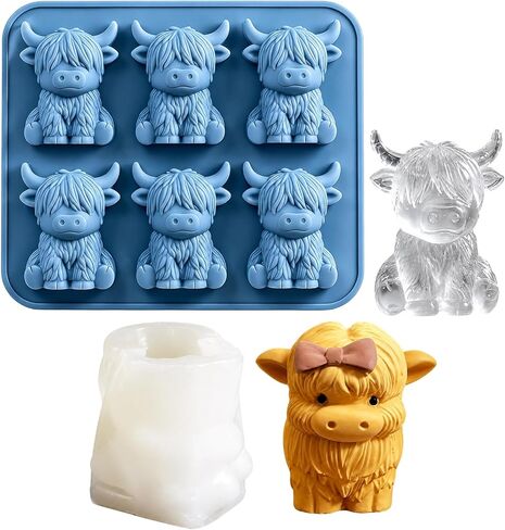 2-Piece Highland Cow Silicone Mold, Set with White and Blue Molds for Crafting and Baking, Reusable Food-Grade Material for Chocolate, Resin, and Soap Making in Saudi Arabia