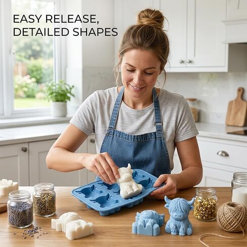 2-Piece Highland Cow Silicone Mold, Set with White and Blue Molds for Crafting and Baking, Reusable Food-Grade Material for Chocolate, Resin, and Soap Making in Saudi Arabia