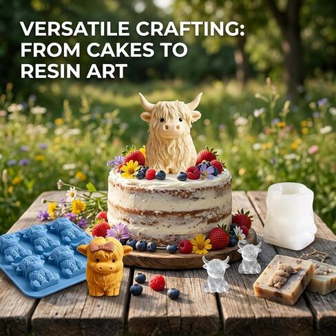 2-Piece Highland Cow Silicone Mold, Set with White and Blue Molds for Crafting and Baking, Reusable Food-Grade Material for Chocolate, Resin, and Soap Making in Saudi Arabia