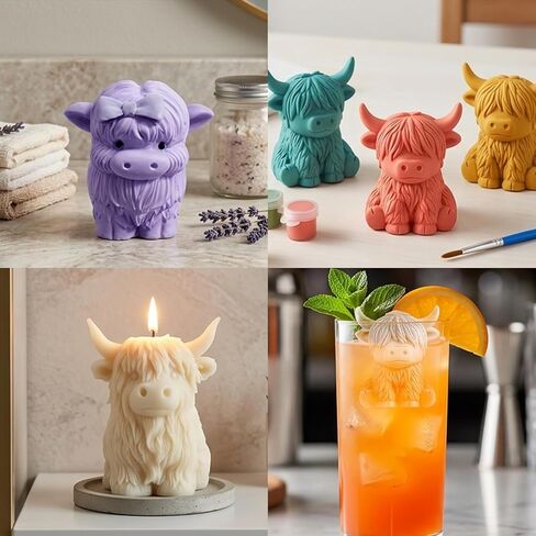 2-Piece Highland Cow Silicone Mold, Set with White and Blue Molds for Crafting and Baking, Reusable Food-Grade Material for Chocolate, Resin, and Soap Making in Saudi Arabia