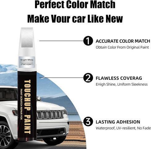 Bright White(PW7/GW7) Car Paint Touch Up Pen Compatible with JEEP, 2-In-1 Color Accurate Touch Up Car Scratch Repair Paint Match JEEP Series Automotive Scratch Remover for Nicks & Chips Repair in Kuwait