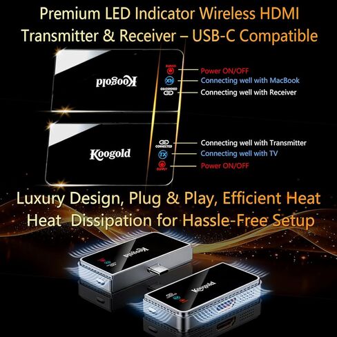 جهاز إرسال واستقبال HDMI لاسلكي USB-C، ممتاز ومتطور، مدخل 4K 1080p@60 هرتز، التوصيل والتشغيل، بث الكمبيوتر المحمول/الكمبيوتر اللوحي/الهاتف إلى التلفزيون/الشاشة/جهاز العرض in Saudi Arabia