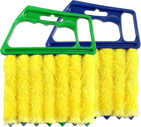2 PCS Blind Cleaner Duster Tool, 7 Finger Handheld Duster Window Shutters Dusting Cleaner Brush, Washable Mini Blinds Dust Cleaning Tools for Car Air Conditioner Vent (Blue+Green) in Kuwait