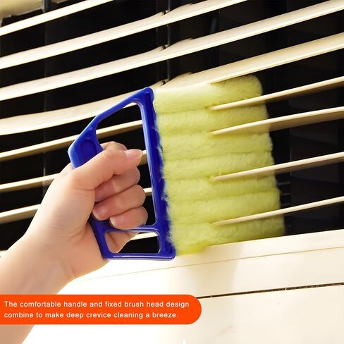 2 PCS Blind Cleaner Duster Tool, 7 Finger Handheld Duster Window Shutters Dusting Cleaner Brush, Washable Mini Blinds Dust Cleaning Tools for Car Air Conditioner Vent (Blue+Green) in Kuwait