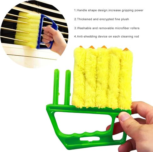 2 PCS Blind Cleaner Duster Tool, 7 Finger Handheld Duster Window Shutters Dusting Cleaner Brush, Washable Mini Blinds Dust Cleaning Tools for Car Air Conditioner Vent (Blue+Green) in Kuwait