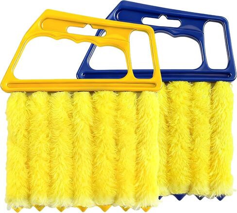 2 PCS Blind Cleaner Duster Tool, 7 Finger Handheld Duster Window Shutters Dusting Cleaner Brush, Washable Mini Blinds Dust Cleaning Tools for Car Air Conditioner Vent (Blue+Green) in Kuwait