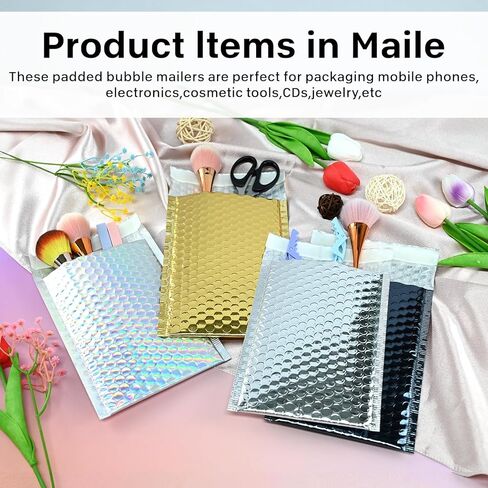 25 Pcs Metallic Bubble Mailers Holographic Bubble Mailers 6 x 9.4 Inch Self Seal Waterproof Shipping Bags Self-Seal Adhesive Poly Padded Envelopes for Mailing Packaging Small Business in Saudi Arabia