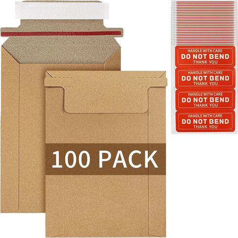 100 Pack 5" x 6.9" Rigid Mailers Shipping Envelopes, 400GSM Mailers Cardboard Envelope with "DO NOT BEND" Labels, Stay Flat Self Seal Document Envelope for Photos, Cards and Stamps, Brown in Saudi Arabia