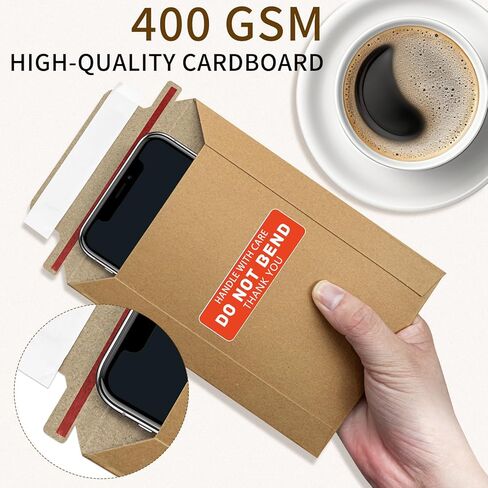 100 Pack 5" x 6.9" Rigid Mailers Shipping Envelopes, 400GSM Mailers Cardboard Envelope with "DO NOT BEND" Labels, Stay Flat Self Seal Document Envelope for Photos, Cards and Stamps, Brown in Saudi Arabia