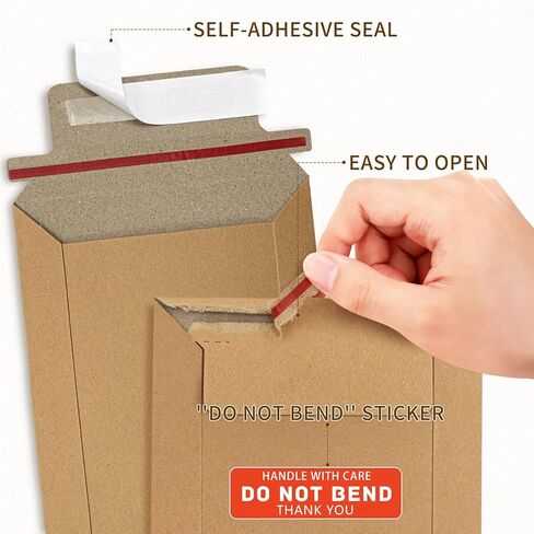 100 Pack 5" x 6.9" Rigid Mailers Shipping Envelopes, 400GSM Mailers Cardboard Envelope with "DO NOT BEND" Labels, Stay Flat Self Seal Document Envelope for Photos, Cards and Stamps, Brown in Saudi Arabia