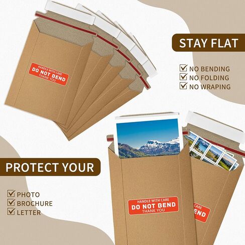 100 Pack 5" x 6.9" Rigid Mailers Shipping Envelopes, 400GSM Mailers Cardboard Envelope with "DO NOT BEND" Labels, Stay Flat Self Seal Document Envelope for Photos, Cards and Stamps, Brown in Saudi Arabia