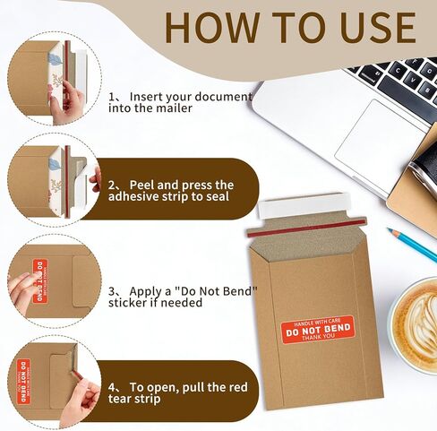 100 Pack 5" x 6.9" Rigid Mailers Shipping Envelopes, 400GSM Mailers Cardboard Envelope with "DO NOT BEND" Labels, Stay Flat Self Seal Document Envelope for Photos, Cards and Stamps, Brown in Saudi Arabia