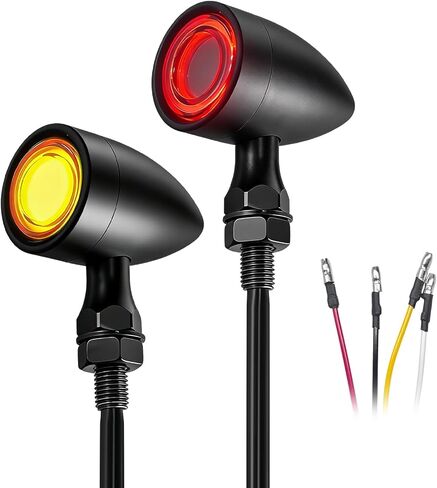 2PCS Motorcycle Bullet Rear Turn Signal Light, 48 LEDs Motorcycle Tail Lights SMD Blinker Indicator, Waterproof Aluminum Bullet LED Running Brake Lights for Most Motorcycles (Yellow+Red) in Kuwait