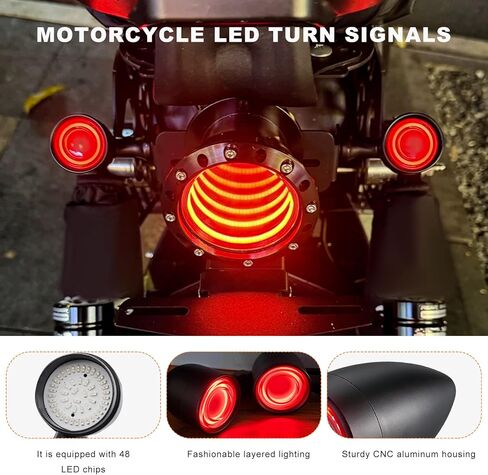 2PCS Motorcycle Bullet Rear Turn Signal Light, 48 LEDs Motorcycle Tail Lights SMD Blinker Indicator, Waterproof Aluminum Bullet LED Running Brake Lights for Most Motorcycles (Yellow+Red) in Kuwait