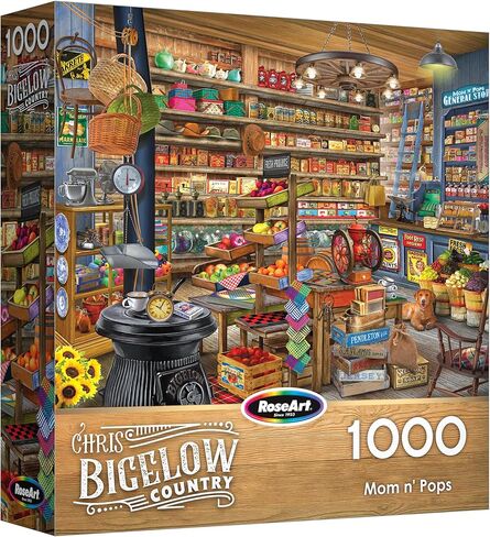 RoseArt - Chris Bigelow Country - General Goods 1000 Piece Jigsaw Puzzle - Vintage Country Store Scene – Adult Puzzle – Finished Size 26.625 x 19.25, Made in USA in Kuwait