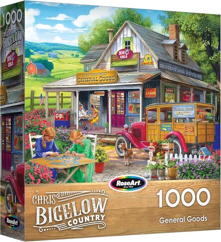RoseArt - Chris Bigelow Country - General Goods 1000 Piece Jigsaw Puzzle - Vintage Country Store Scene – Adult Puzzle – Finished Size 26.625 x 19.25, Made in USA in Kuwait