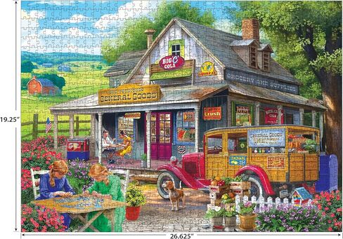 RoseArt - Chris Bigelow Country - General Goods 1000 Piece Jigsaw Puzzle - Vintage Country Store Scene – Adult Puzzle – Finished Size 26.625 x 19.25, Made in USA in Kuwait