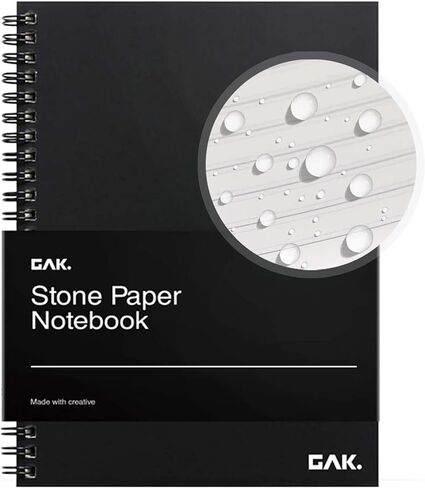 GAK. Stone Paper Waterproof Sheet Spiral Notebook (M Size) – 5.8"x8.3", 50 sheets, Stone Paper Notebook Journal Note Taking Waterproof Notepad College Ruled Paper Black Notebook Aesthetic School in Saudi Arabia