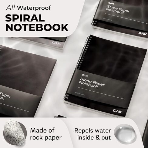 GAK. Stone Paper Waterproof Sheet Spiral Notebook (M Size) – 5.8"x8.3", 50 sheets, Stone Paper Notebook Journal Note Taking Waterproof Notepad College Ruled Paper Black Notebook Aesthetic School in Saudi Arabia
