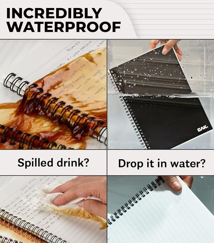 GAK. Stone Paper Waterproof Sheet Spiral Notebook (M Size) – 5.8"x8.3", 50 sheets, Stone Paper Notebook Journal Note Taking Waterproof Notepad College Ruled Paper Black Notebook Aesthetic School in Saudi Arabia